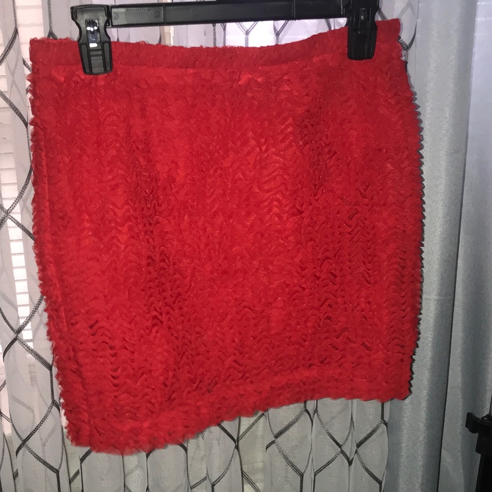 Red ruffled mini skirt